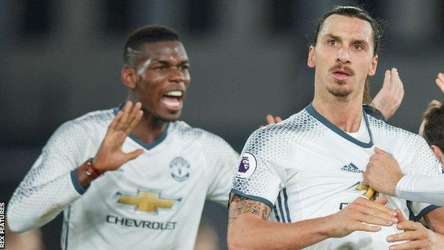 Paul Pogba (left) and Zlatan Ibrahimovic celebrate a Manchester United goal against Crystal Palace