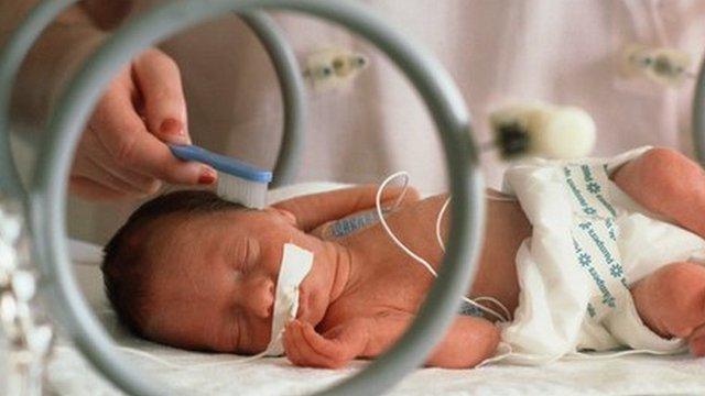 Premature baby in an incubator