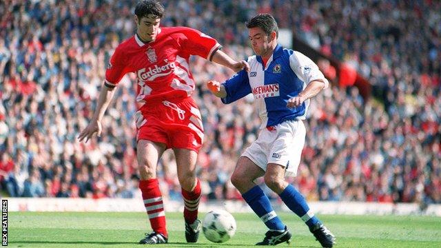 Jeff Kenna (right) played in Blackburn's final nine league games after signing from Southampton in March 1995