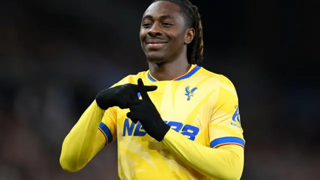 Eberechi Eze celebrates after scoring for Crystal Palace