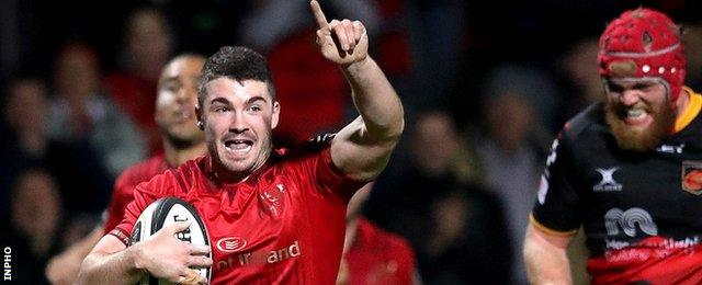 Former Ulster academy prospect Sam Arnold romped in for Munster's fifth try against Dragons on Friday night