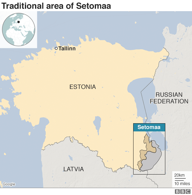 Map showing Estonia-Russia border