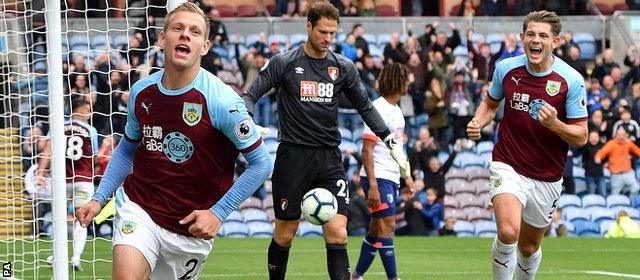 Matej Vydra (left) celebrates his first goal for Burnley