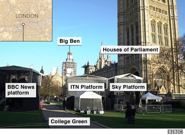 Image of College Green showing media positions