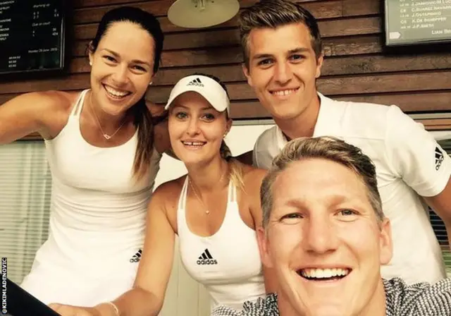 Ana Ivanovic, Kristina Madenovic and German World Cup winner Bastian Schweinsteiger