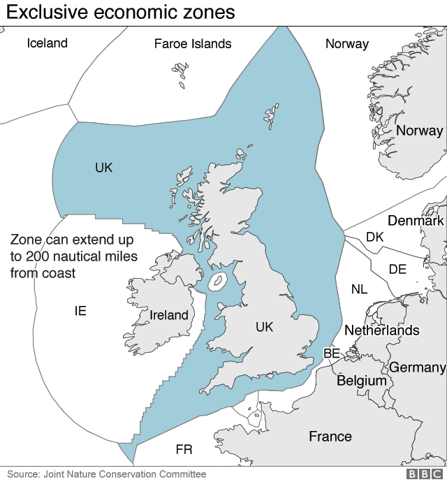 Map showing UK's exclusive economic zones