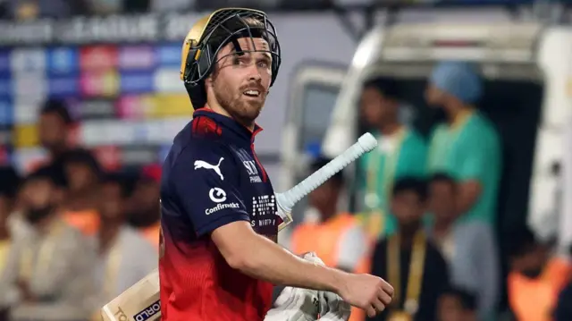Phil Salt leaves the field having been dismissed for nought during Royal Challengers Bengaluru's match against Rajasthan Royals