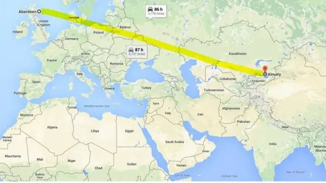 Graphic shows Aberdeen's journey to Almaty