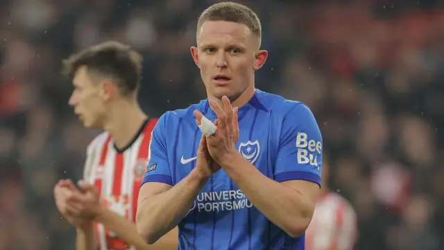 Portsmouth striker Colby Bishop claps during the 2-1 defeat at Sheffield United