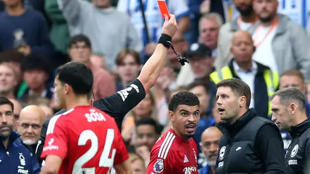 Fabian Hurzeler receives red card during Nottingham Forest match