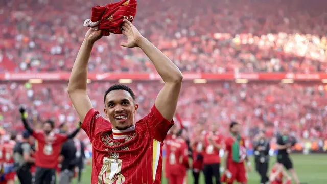 Trent Alexander-Arnold celebrates Premier League title
