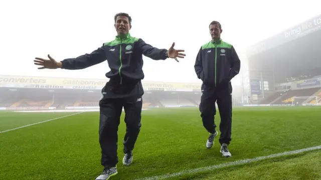 Celtic assistant boss John Collins (left) and manager Ronny Deila