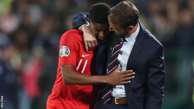 Gareth Southgate consoling Marcus Rashford