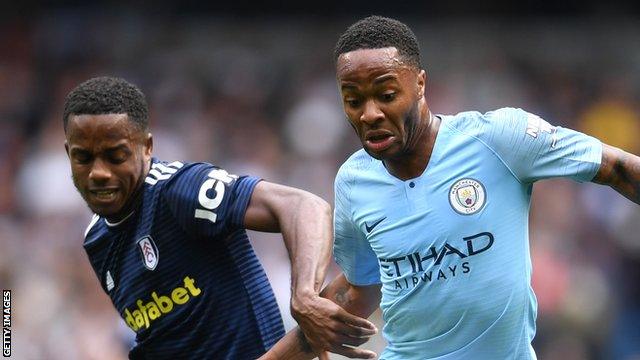 Ryan Sessegnon (left) battles for the ball with Raheem Sterling (right) in Fulham's away defeat by Manchester City on Saturday