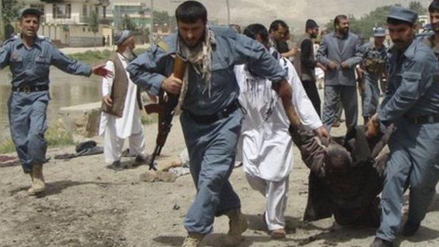 The aftermath of a Taliban suicide bombing in northern Afghanistan's Baghlan province