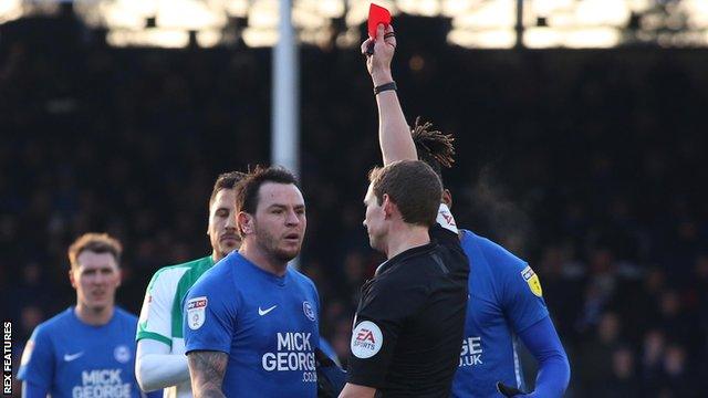 Lee Tomlin sees red in Peterborough's 1-0 defeat by Plymouth on Saturday