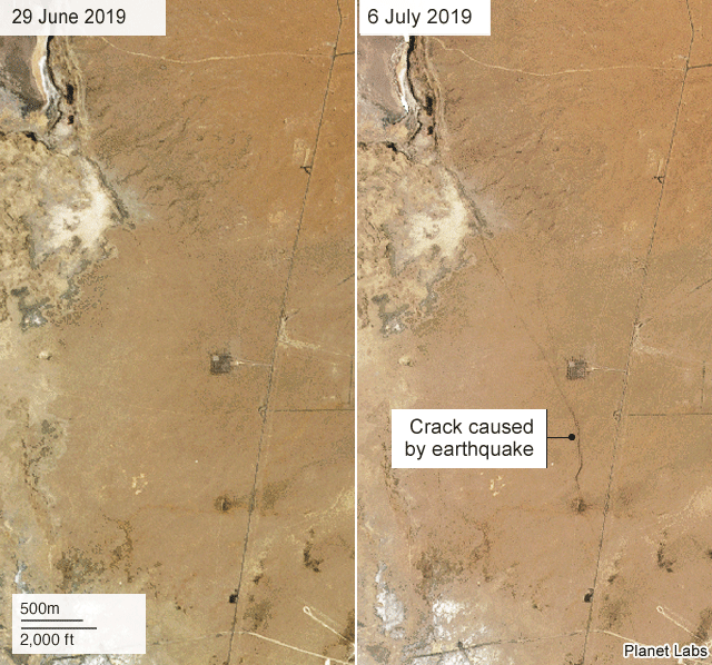 A before and after picture provided by Planet Labs