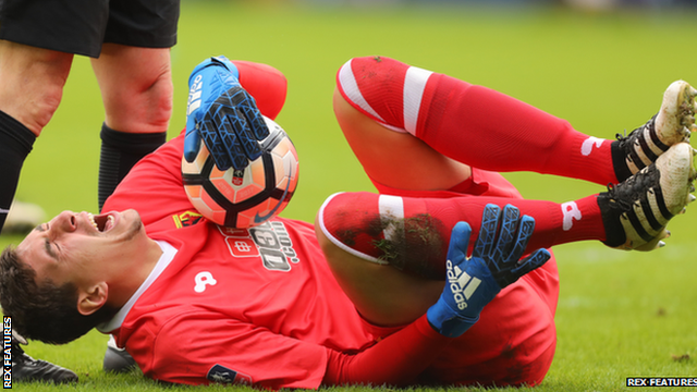 Watford keeper Costel Pantilimon had to be replaced after 42 minutes after suffering a suspected ankle injury