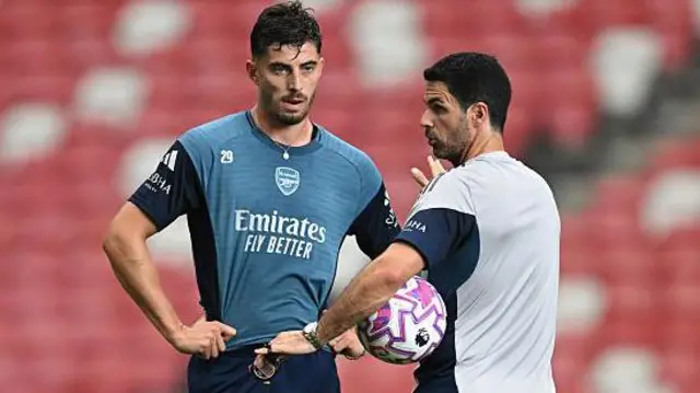 Kai Havertz and Mikel Arteta pictured in Arsenal training
