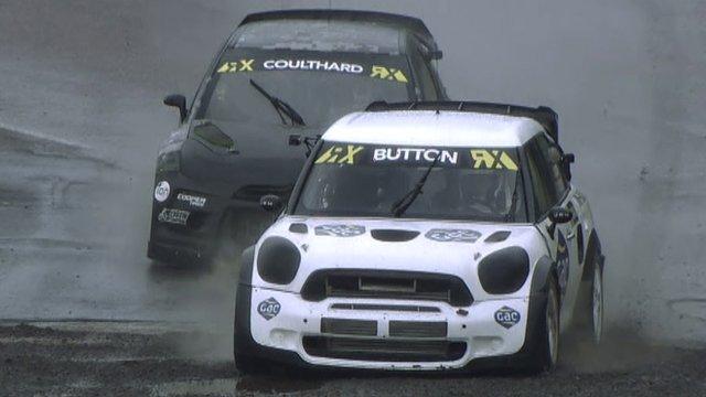 Jenson Button takes on David Coulthard at Rallycross