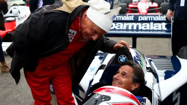 Former drivers Niki Lauda and Nelson Piquet speak after qualifying for the Formula One Grand Prix of Austria at Red Bull Ring