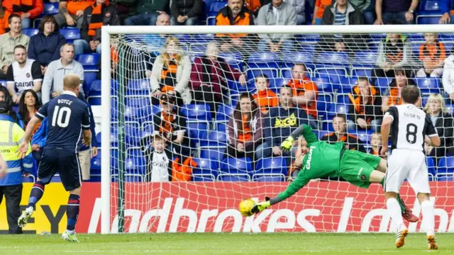 Liam Boyce scoers a penalty for Ross County against Dundee United