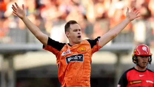 Jason Behrendorff celebrates a wicket