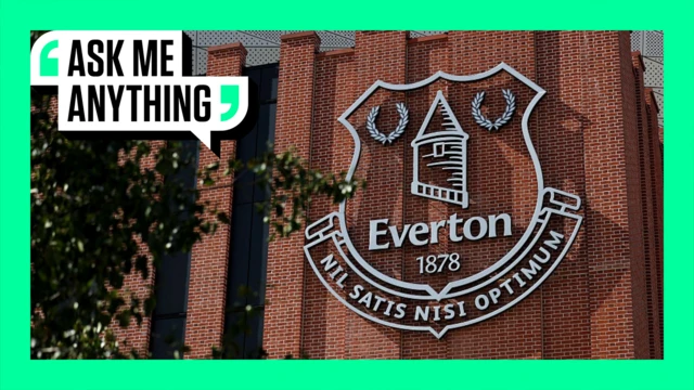 The image displays the crest of Everton Football Club with the BBC's 'Ask Me Anything' banner