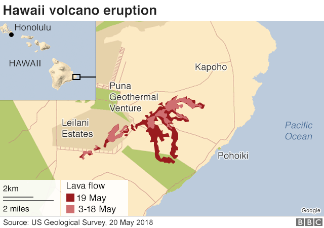 Map of recent eruptions