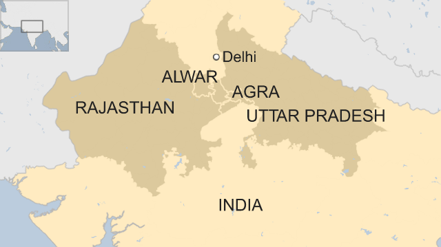 Map showing regions affected by dust storm