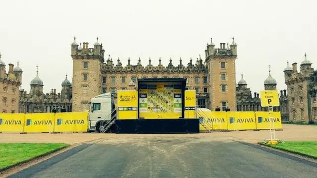 Tour of britain podium at Floors Castle