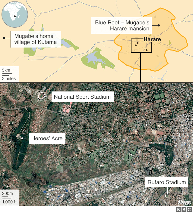 Map of Mugabe funeral locations