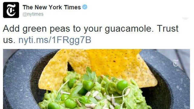 A New York Times tweet about pea guacamole that went viral