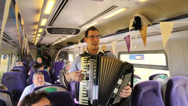 Accordion player on the train