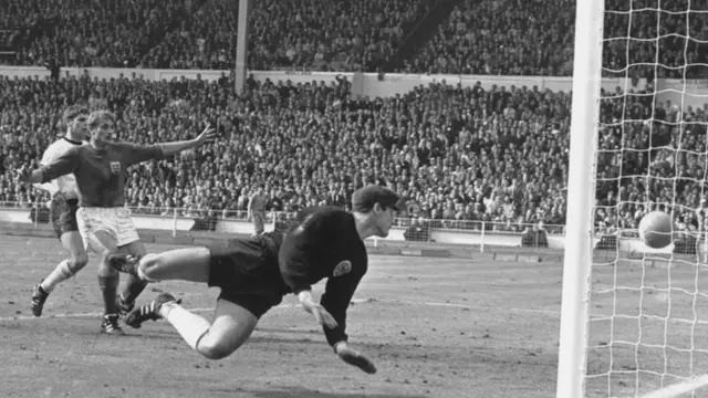 German goalkeeper Hans Tilkowski looks on during the 1966 World Cup final