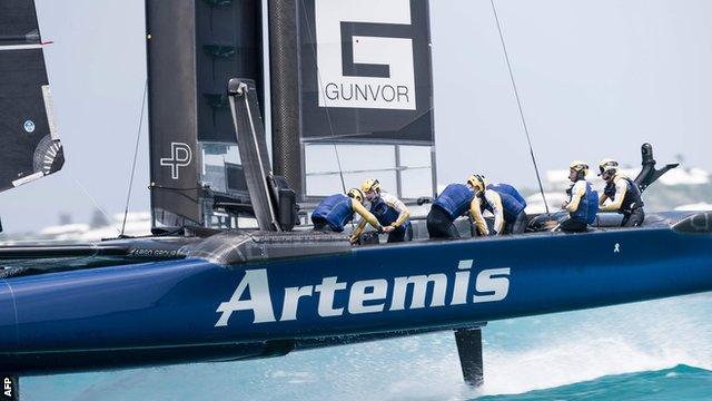 The Sweden crew in action at the America's Cup