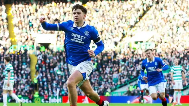 Mikey Moore celebrates scoring at Celtic Park