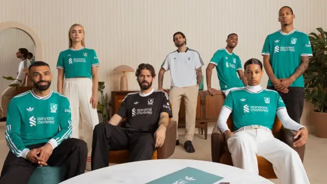 Liverpool players model the new 2025-26 third kit