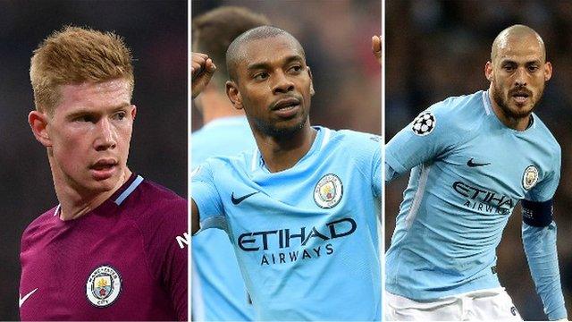 Kevin de Bruyne, Fernandinho and David Silva