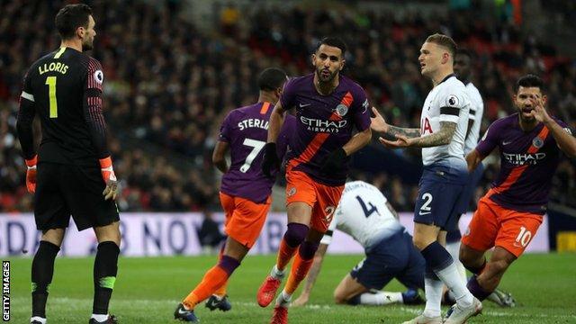 Riyad Mahrez celebrates scoring against Tottenham in October