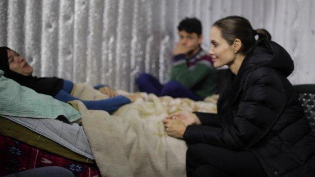 Angelina Jolie (right) visits Syrian refugees in Lebanon