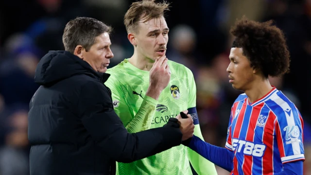 Crystal Palace boss Oliver Glasner shakes hands with 16-year-old Joel Drakes-Thomas after the game
