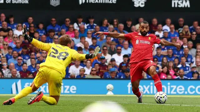 Mohamed Salah scores for Liverpool against Ipswich