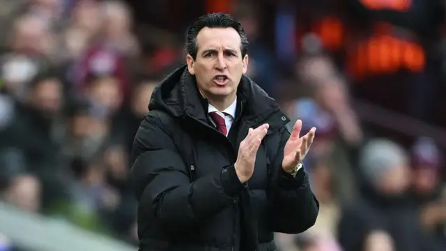 Unai Emery, Manager of Aston Villa, reacts during the Premier League match between Aston Villa FC and Manchester City FC at Villa Park on December 21, 2024