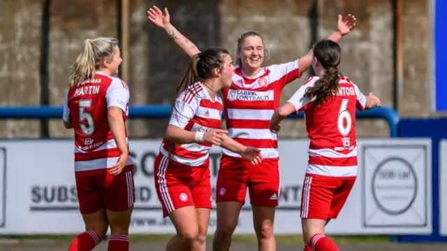 Chloe Muir celebrating with her Haimlton Accies teammates