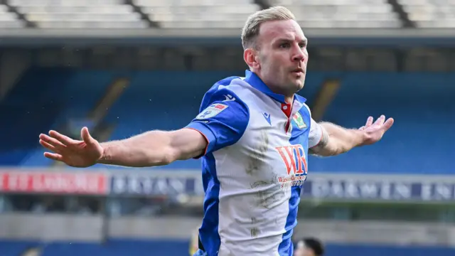 Blackburn's Andreas Weimann celebrating scoring against Norwich City