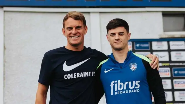 Coleraine head coach Dean Shiels with Rhyss Campbell