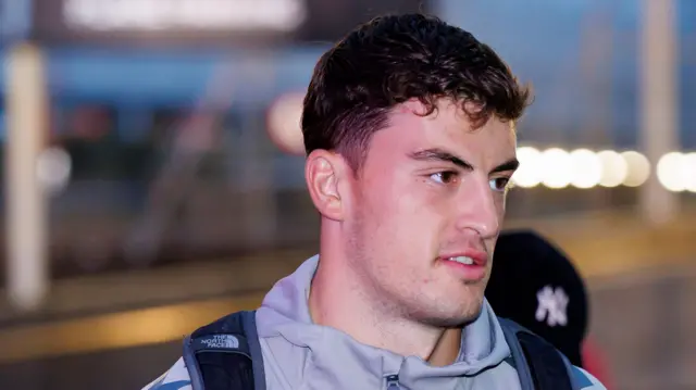 Lewis Neilson is pictured as Heart of Midlothian depart for a training camp in Spain, at Edinburgh Airport