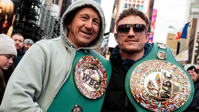 Grant Smith and Dalton Smith celebrate in Times Square