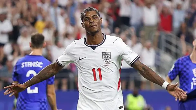 Marcus Rashford celebrating for England